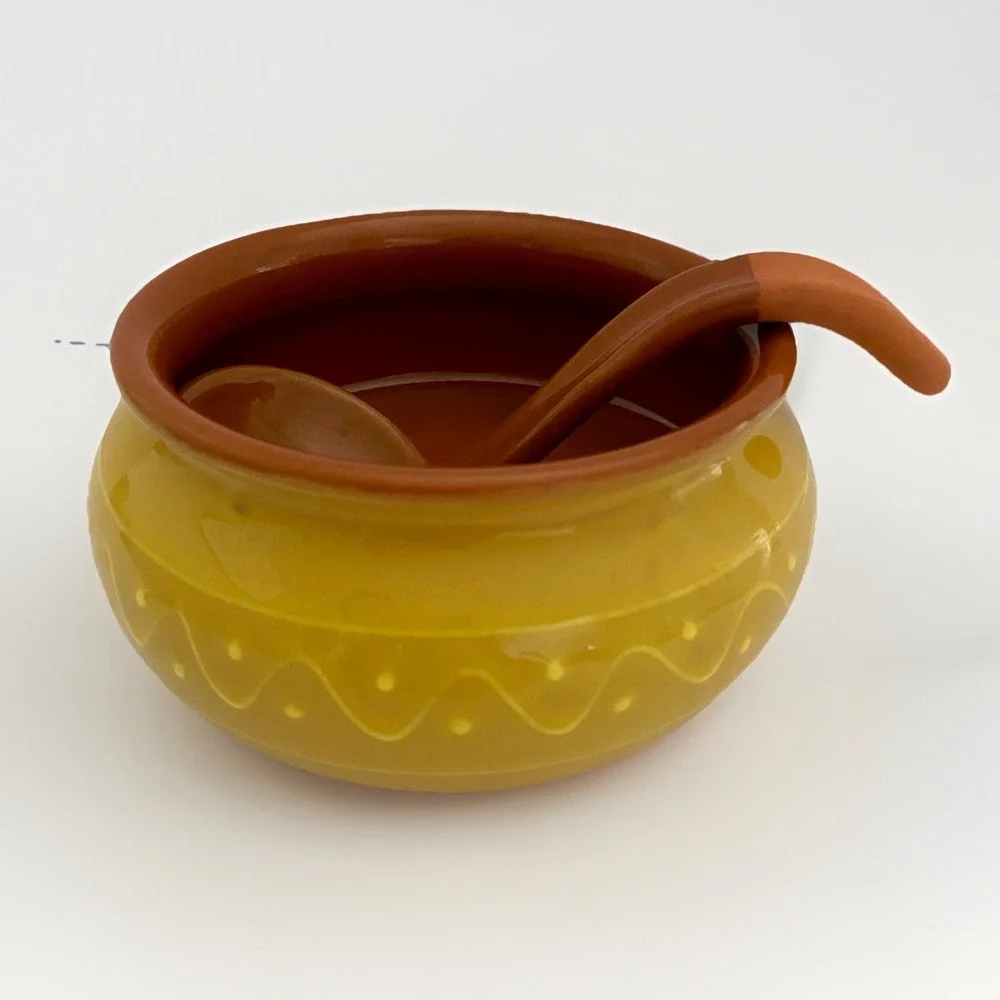 Bobby Flay Plancha Salsa Bowl Ladle Spoon Yellow Terracotta Made in Portugal‎